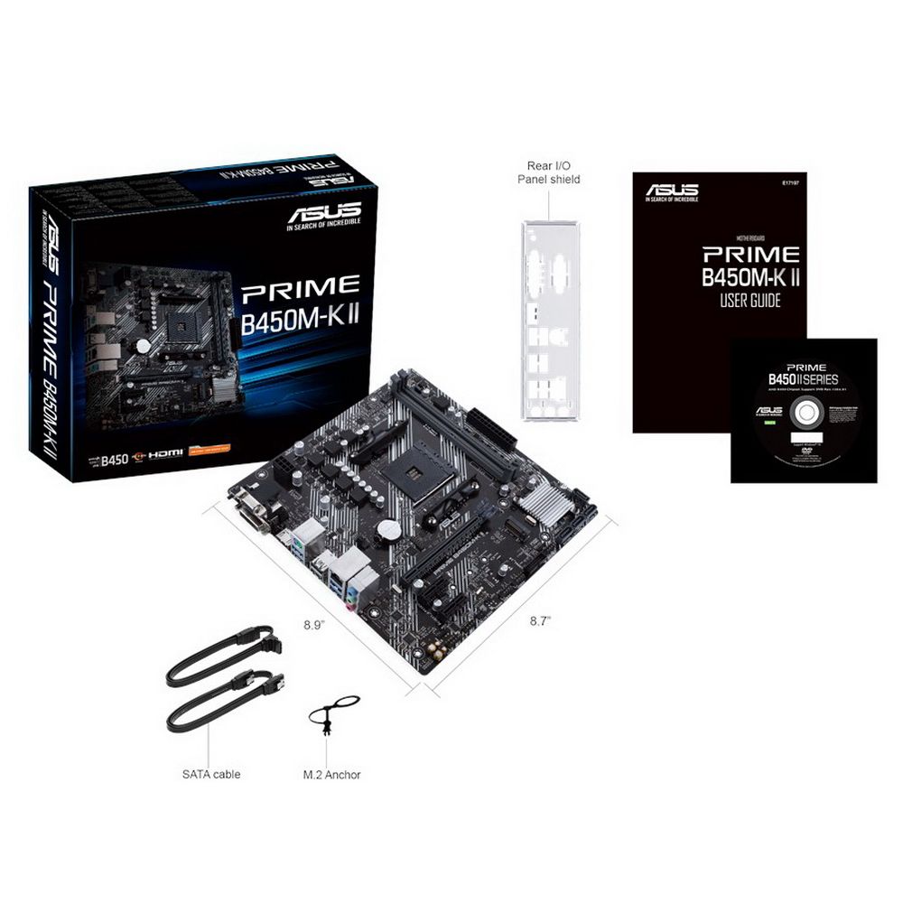 90MB1600-M0EAY0 6 Материнская плата ASUS PRIME B450M-K II AM4 mATX 2xDDR4 PCI-Ex16 2xPCI-Ex1 M.2 HDMI DVI VGA GLAN — изображение 1