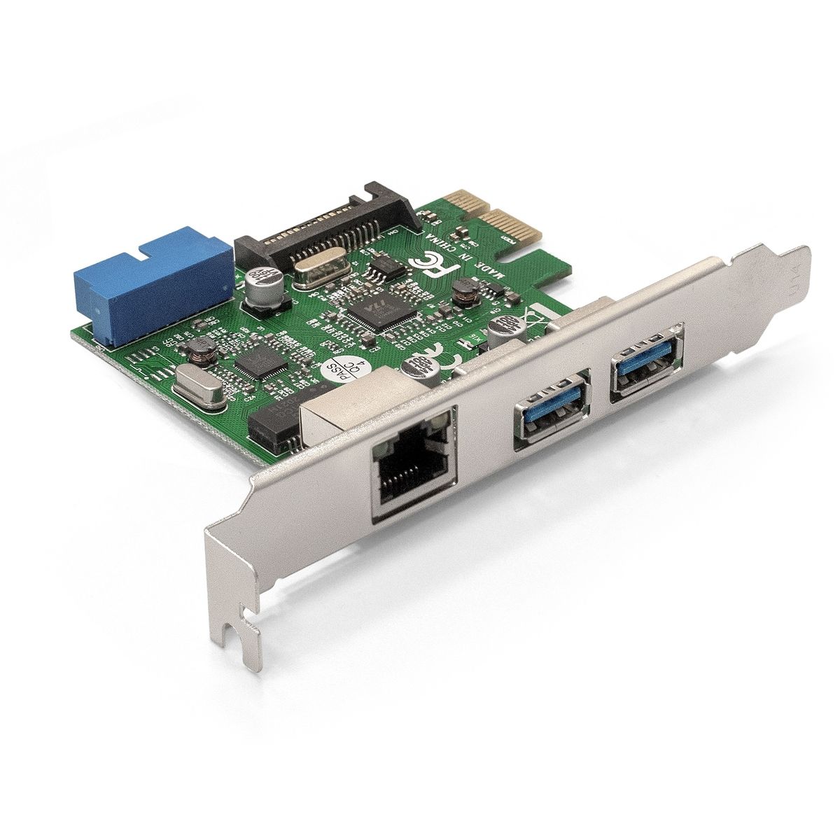 EX290278RUS Контроллер Exegate EX290278RUS Контроллер сетевой ExeGate EXE-362 (PCI-E x1 v2.0, 2*USB3.0 ext. + 1*USB3.0 int. + LAN UTP 1000Mbps, разъем доп.питания, Chipset VL805 + RTL8153B) — изображение 1