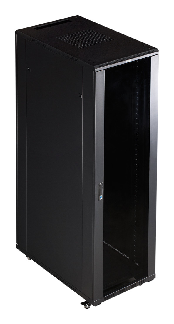 TWT-CBB-18U-6X6-G1 1 Шкаф коммутационный Lanmaster (TWT-CBB-18U-6X6-G1) напольный 18U 600x600мм пер.дв.стекл задн.дв.спл.стал.лист 2-хст. 2 бок.пан. 800кг черный IP20 — изображение 1